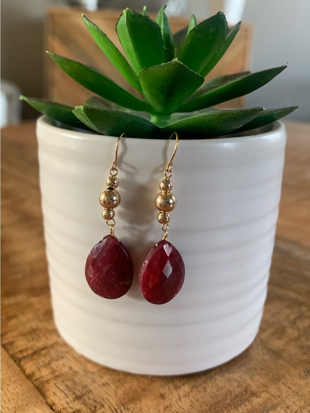 Ruby Teardrop Gold-Tone Dangle Earrings